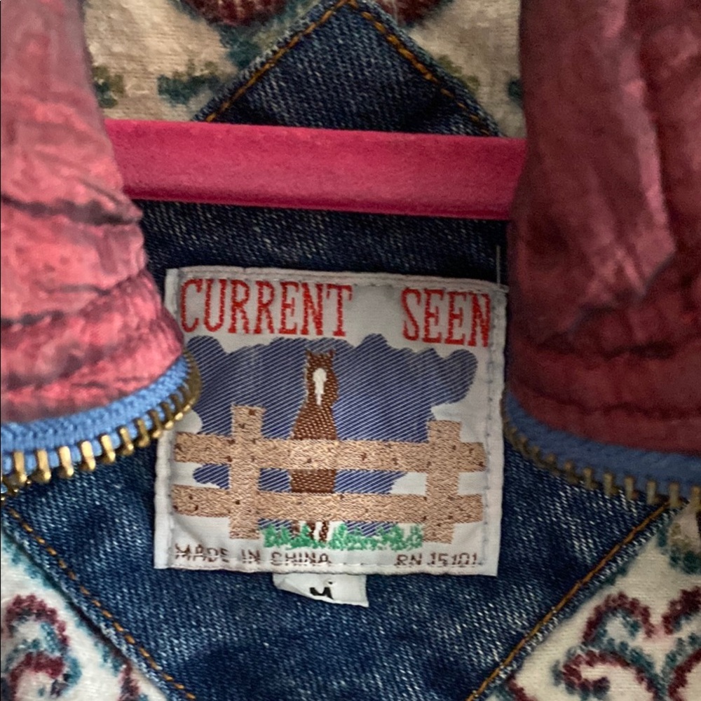 Blue And Red Jean Jacket With Patchwork Design - image 3